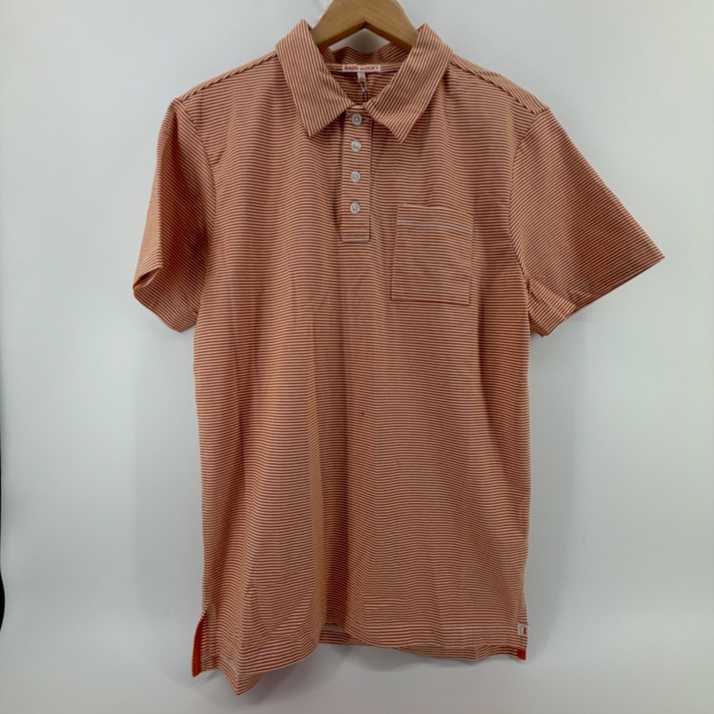 Badd‎ Bogey Marmalade Stripe Polo Shirt Men Small Orange White Pima Cotton NWT - Picture 4 of 8